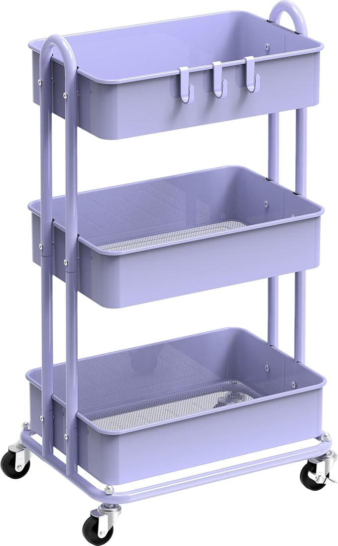 Simple Houseware 3-Tier Heavy Duty Metal Utility Rolling Cart, Purple by SimpleHouseware