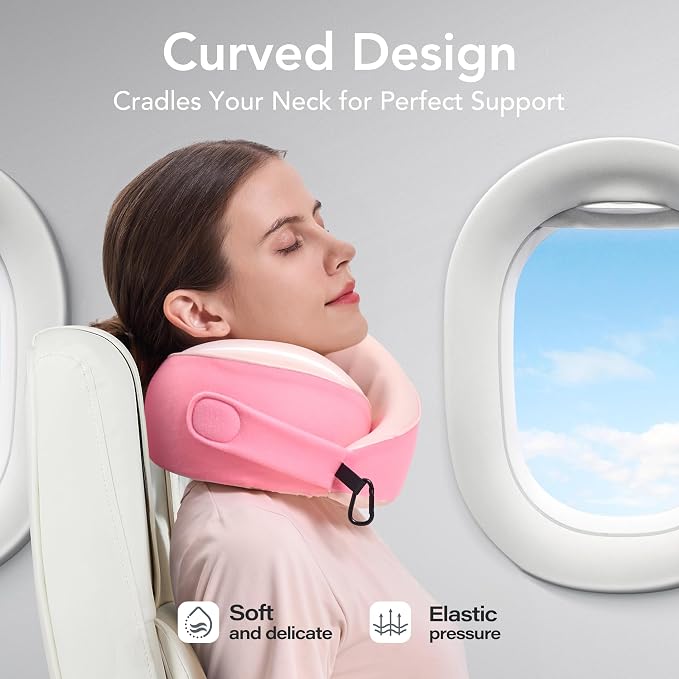 KPNEOL Travel Pillow, 100% Pure Memory Foam Travel Neck Pillow Airplane Neck Support Ergonomic Design for Traveling Suitable for Airplanes (Cool Pink, Standard, C-Shape) - Image 4