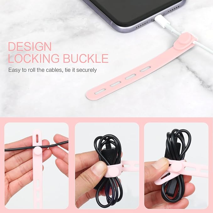 Donruby 24Pcs Silicone Cable Ties - Reusable & Washable with Locking Buckles, Adjustable Fastening Cable Management Straps, Multi-Purpose High Elasticity Cord Organizer (Pink) - Image 5
