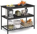 VASAGLE Kitchen Island with 3 Shelves, Storage Cabinet, Steel Structure | Kitchen Shelf with Large Wooden Worktop, 47.2 Inches Width, Gray Oak and Matte Black, BARNET Collection UKKI001B42 by Unknown