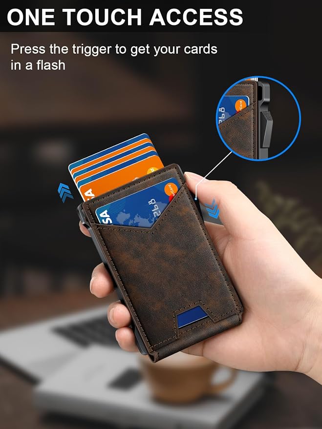 Wallet for Men RFID Wallet with 2 ID Windows & Money Clip, Slim Pop Up Card Holder for 10-12 Cards, Bifold Minimalist Smart Wallet for Front Pocket, Compact Metal Credit Card Holder, Gifts for Men - Image 2