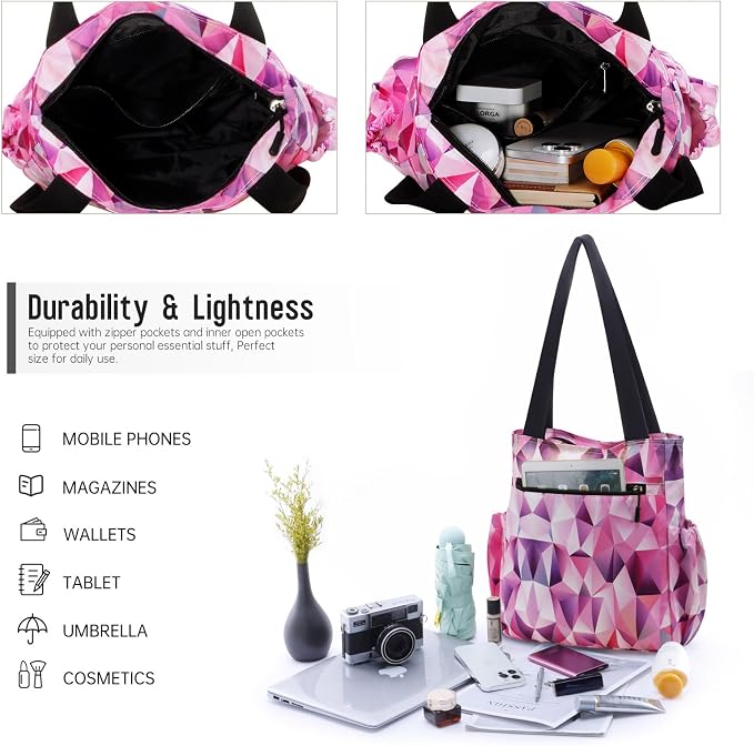 HUA ANGEL Floral Tote Bag - Casual Shoulder Bag Daily Tote Bag with Zipper Gym Travel Shopping Work Handbag for Women - Image 5