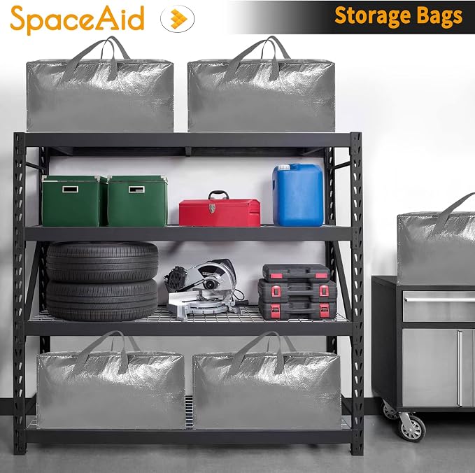 SpaceAid Heavy Duty Moving Bags, Extra Large Storage Totes W/Backpack Straps Strong Handles & Zippers, Alternative to Moving Boxes, Packing & Moving Supplies, Gley (4 Pack) - Image 7