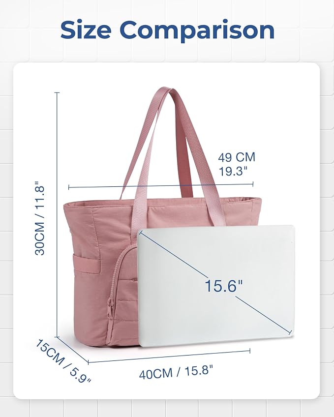 BAGSMART Tote Bag for Women, Lightweight Tote Bag with Yoga Mat Strap, Quilted Shoulder Bag Handbag for Daily, Work, Gym - Image 6