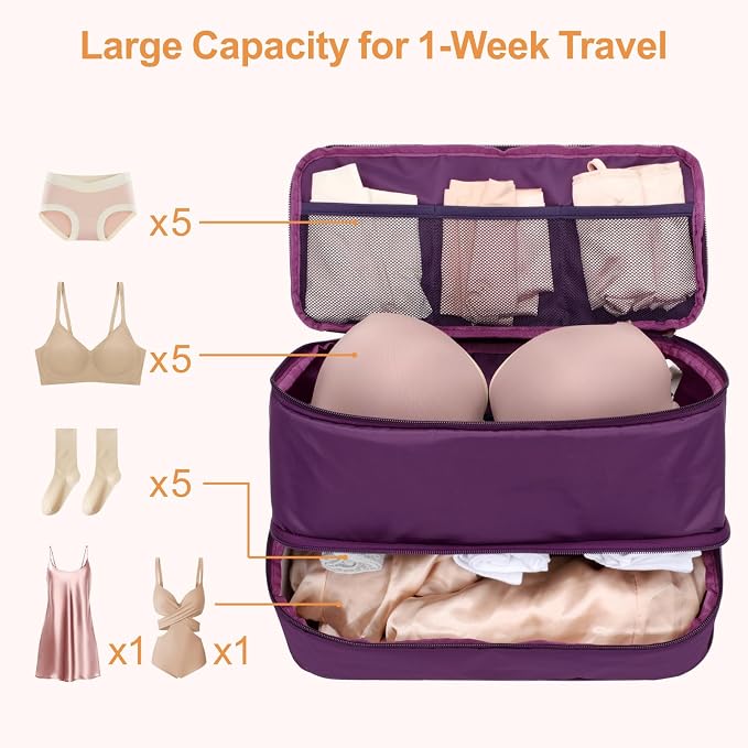 Cambond Travel Underwear Organizer Bag - Bra Organizers for Luggage | Fits A to 36D, 4-in-1 Soft Double Layer, Compression Zip Design, Expandable Compartments Keep Clothes Sorted, Luggage Tidy - Image 2