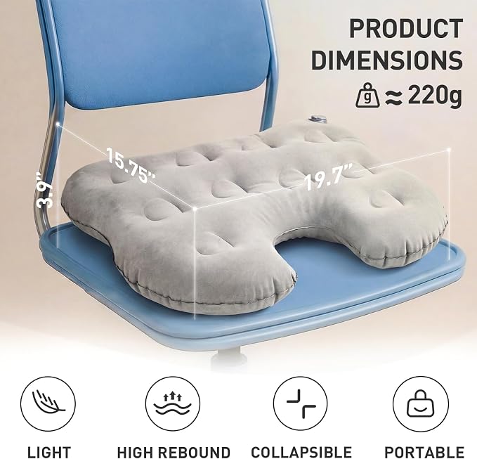 Inflatable Stadium Seat Cushion: Portable & Lightweight Airplane Seat Cushion - Ideal for Office Chairs, School Bleachers, Stadium Seats, Wheelchairs, Ergonomic Travel Air Pad - Image 3