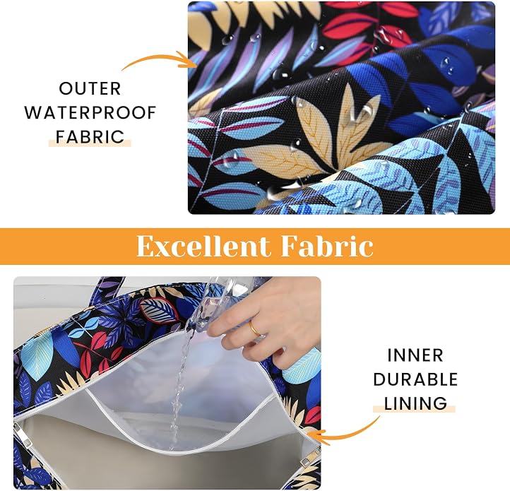 Trifabricy Beach Bags for Women, Waterproof Large Tote Bag With Zipper | Waterproof Sandproof, Zipper Closure, Wet Pocket, For Beach Gym Travel Shopping Vacation, Durable Lightweight, Easy Clean - Image 5