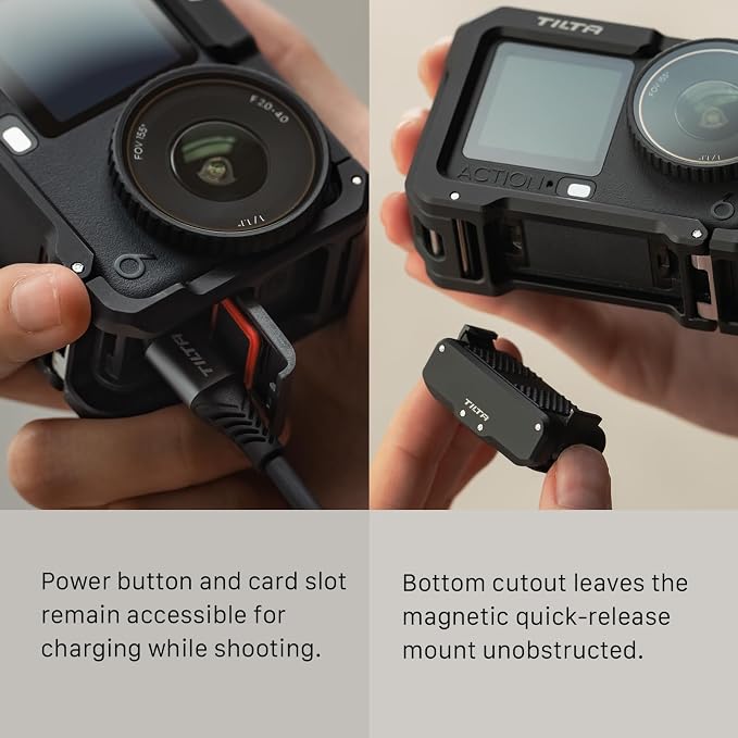 Tilta Camera Cage Base Kit Compatible with DJI Osmo Action 6 | Magnetic Quick Release Baseplate Included | 1/4"-20 Thread with Locating Points | Cold Shoe Receiver | Button Extension | Black | Includes full camera cage and quick release mounting basepl... - Image 4