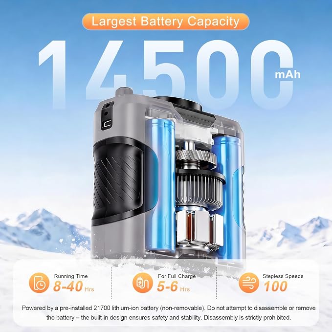 Portable Waist Fan Personal 14500mah 100 Speeds Clip On Shirt Fan Belt | Cooling Device Wearable Cool Body Blow Cold Air Rechargeable Pocket Mini Men Workers Outdoor Travel Hiking Gifts - Image 2