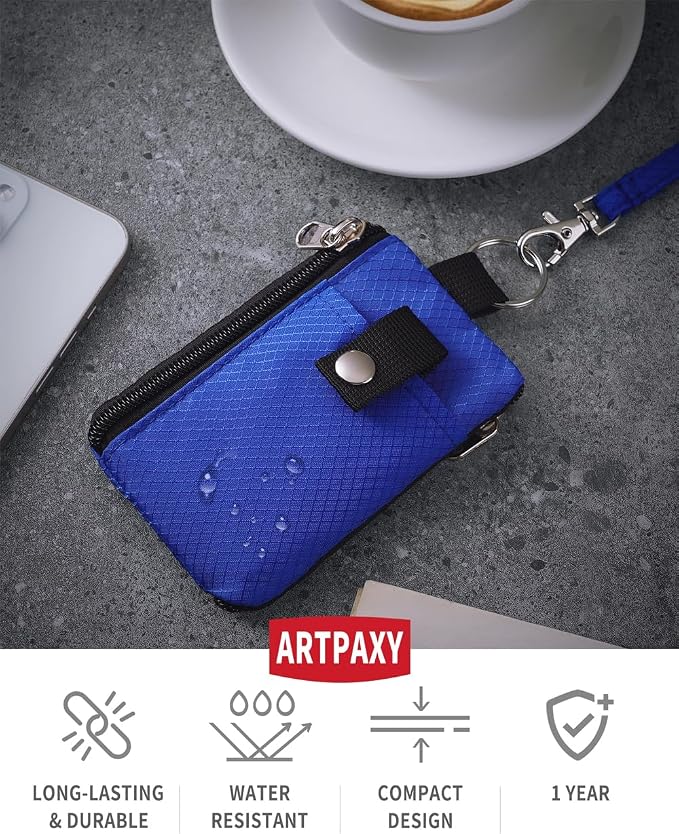 Artpaxy Minimalist Wallet For Mens Womens, Keychain RFID Blocking Zipper Small Wallet with ID Window 2 Lanyards,Water Resistant Travel Cash Card Coin Case Boys Girls - Image 2