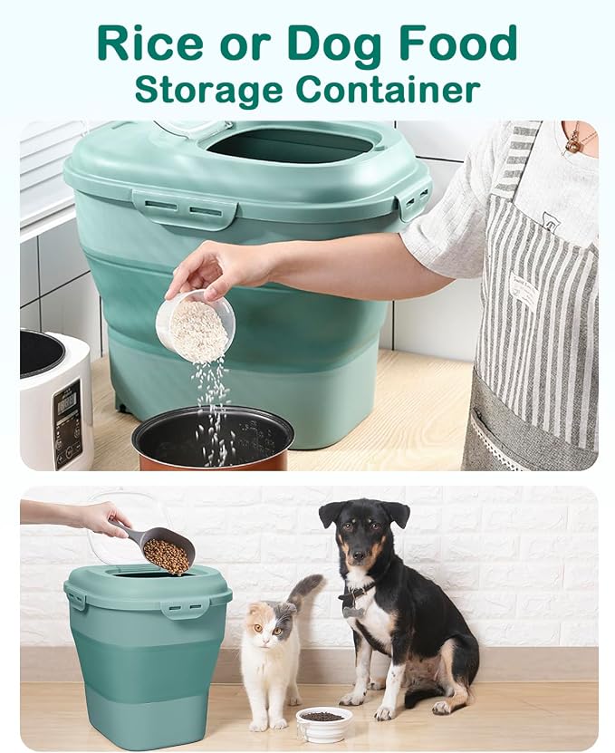 20-50 Lbs Food Storage Containers,Collapsible Rice Container with Wheel Airtight Locking Lid,Flour Storage Container with Small Food Jar and Scoop,Suitable for Food,Rice,Pet Food,Flour - Image 7