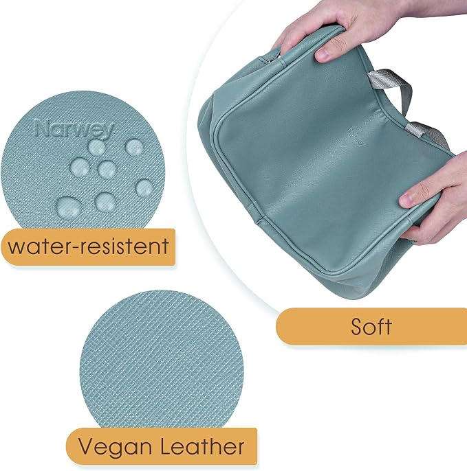 Narwey PU Leather Large Travel Toiletry Bag Women Toiletries Bag Skincare Bag Makeup Bag Organizer Make up bag Cosmetic Bag Medicine Bag for Girls (Large, Greyish Blue) - Image 3