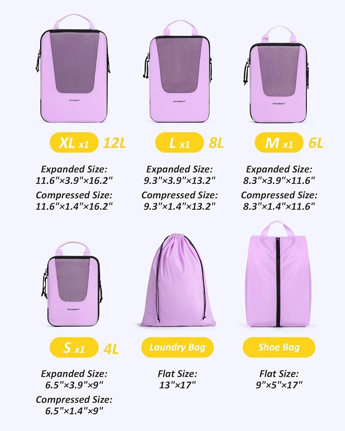 BAGSMART Compression Packing Cubes for Travel, 6/5/4set Lightweight Packing Organizers, Summer Travel Essentials Suitcase Organizer Bags Set - Image 2