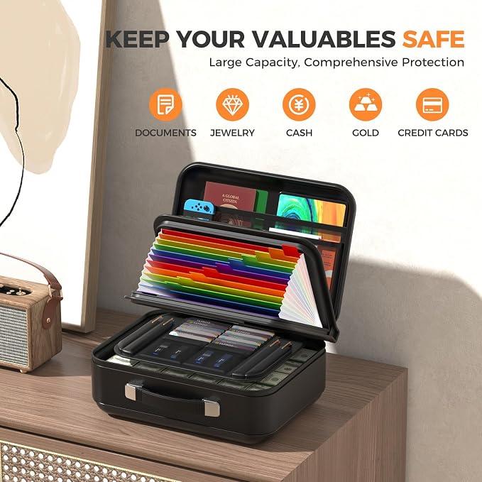 Fireproof Document Box, Waterproof Safe Box with Combination Lock | Upgraded Fireproof, Water-Resistant Document Organizer Box with Multi-Compartment Storage for Home, Office, and Travel Use - Image 6