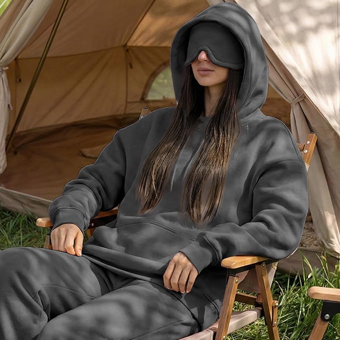 Ainangua Womens Oversized Pullover Essentials Hoodie with Eye Mask Comfor Airplane Mode Travel Office Vacation Sweatshirt - Image 6