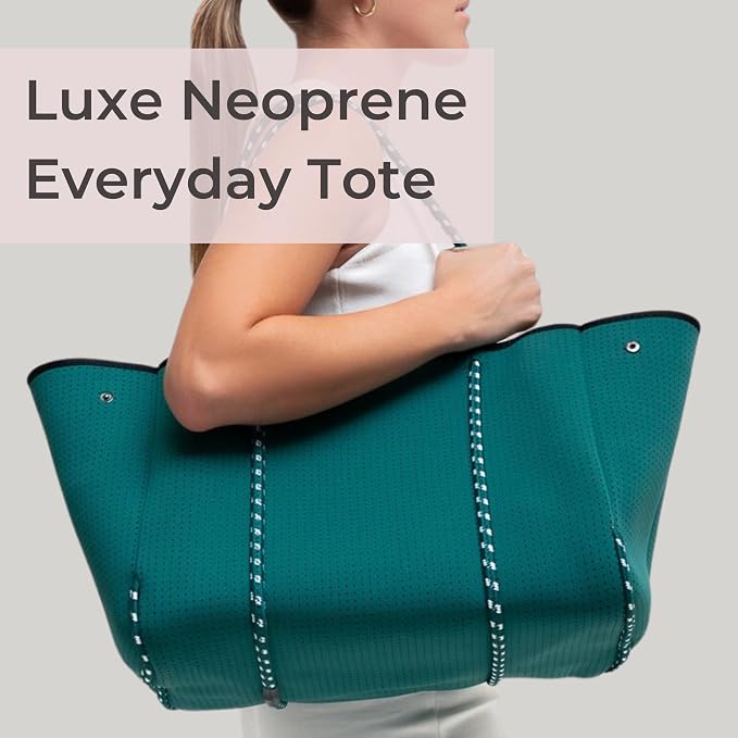 POPUPS Large Neoprene Tote Bag for Women - Everyday Designer Handbag for Travel Work and Beach with Pockets and Zipper Pouch - Image 3