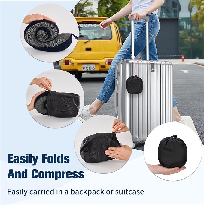 Cirorld Neck Pillow for Traveling, Travel Pillows for Airplanes,100% Pure Memory Foam Travel Neck Pillow, Adjustable Flight Pillow, Portable Plane Accessories with Eye Mask, Earplugs, Carry Bag - Image 6