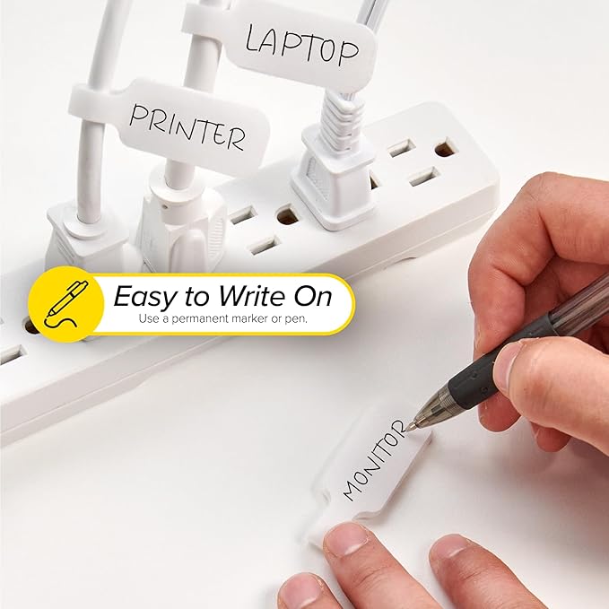 Wrap-It Storage Cable Labels - Medium, White (30-Pack) Write On Cord Labels, Wire Tags for Cable Management and Organizer for Electronics, Computers and More | Write On Cord Labels and Wire Tags for Electronics Cable Management - Image 3