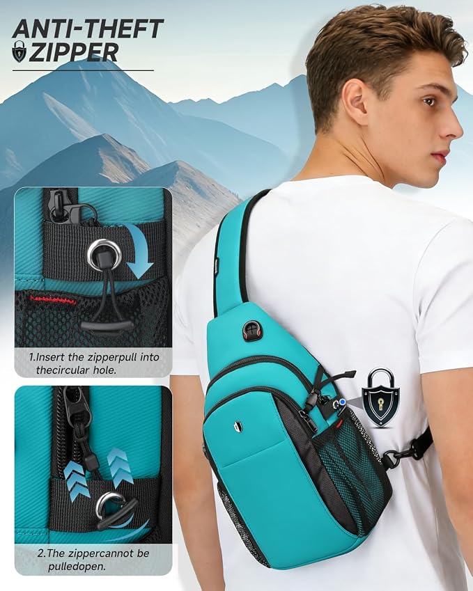 Sling Bag for Women, Turquoise Anti-Theft Crossbody Bag with Water Bottle Pocket, Summer Travel Essentials for Beach, Theme Park & College, Compatible with 11 inch iPad, Switch 2 | Versatile Daypack - Image 6