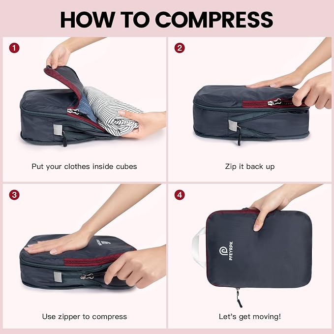 PFEYRPK Lightweight Compression Packing Cubes for Suitcases, Compressible Expandable Travel Packing Organizer with Clear Toiletries and Backpack Bag, Travel Essentials for Carry on Luggage 7 Set - Image 7