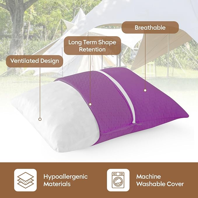 Small Shredded Memory Foam Pillow, Camping Pillow Travel Pillow - Compressible Medium Firm, Breathable Cover, Ideal Backpacking Hiking, Airplane and Car (Purple, S) - Image 3