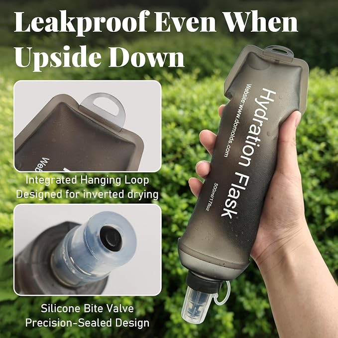 2Pcs 500ml Soft Flask, TPU Collapsible Soft Water Bottle for Hydration Pack, Running Vest, Leak-Proof Folding Water Bottle for Hiking Cycling Climbing Jogging- Grey - Image 3