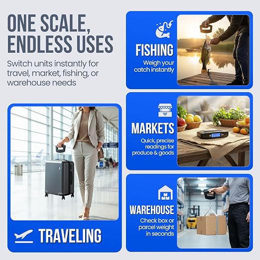 Flexzion Digital Luggage Scale, Baggage Weight Scale, 110 Lb (50 Kg) with 10g Deviation, Portable Handheld Suitcase Weight Scale with Hook for Travel, Fish Weighing, Black - Image 5