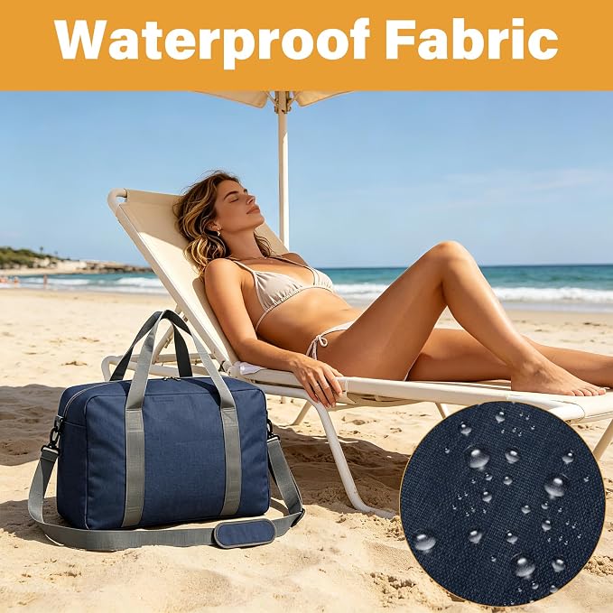 30L Foldable Underseat Travel Duffel Bag 17.3"x13.8"x7.9" – Lightweight Carry on Luggage for Women and Men, Waterproof Overnight Bag, Gym Sport Holdall, Hospital Tote with Trolley Sleeve, Navy Blue - Image 6