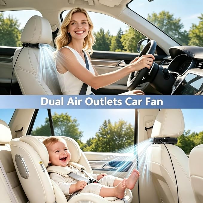 ElfTrip Car Seat Fan with Dual Air Outlets, Corded USB Car Fans for Kids for Driver Passenger, Stronger 3 Speeds, Forward or Backward Airflow, Fits in Most Car SUV (1 Pack No-Recharge Plug-in to Work) - Image 7