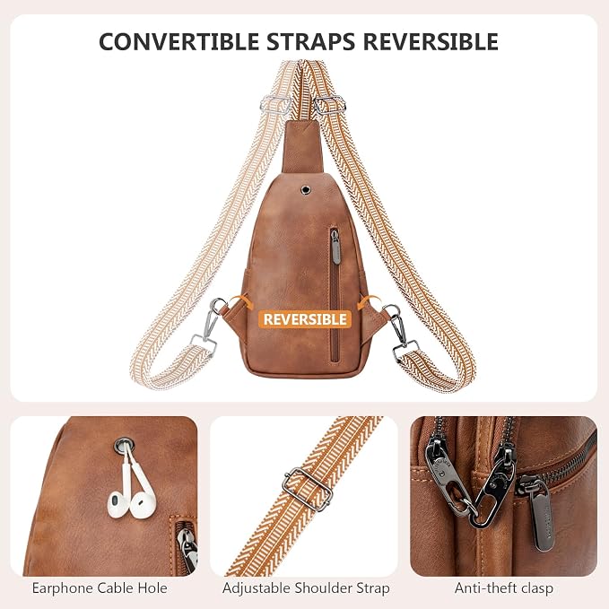 Anti-theft Chest Bags Women Small PU Leather Sling Fanny Pack | RFID Blocking,Safety Zipper,5 Card Slots,Adjustable Strap,Large Capacity,Multi Pockets,Faux Leather,Daypack,Bum Bags,Travel - Image 5