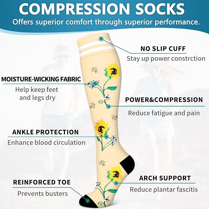 6 Pack Copper Compression Socks for Women and Men Circulation-Best Support for Medical,Running,Nursing,Athletic - Image 5