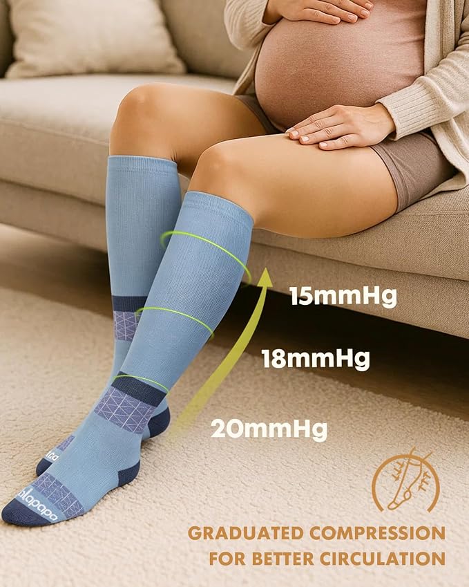 Thick Soft Cotton Compression Socks | 2 Pairs 15-20mmHg Cushioned Soft Breathable Comfortable Knee High Compression Socks for Women Men, Pregnancy Travel Nurse - Image 5