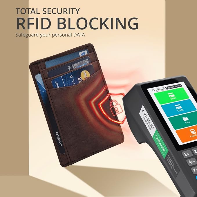 Slim Minimalist RFID Leather Wallet, Front Pocket Card Holder, Mid Brown - Image 5