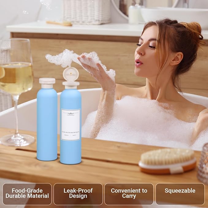 Travel Shampoo Bottle, Empty Plastic Squeeze Bottles 8.8oz with Flip Cap, Lotion Container for Toiletries Travel Size Shampoo and Conditioner - Image 5