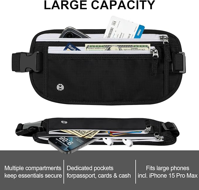 XIEEAOZEE Travel Money Belt, RFID Blocking & Hidden Travel Waist Wallet | Fanny Pack for Men Women, Hidden Passport Holder to Protect Credit Cards, Passports and Documents - Image 5