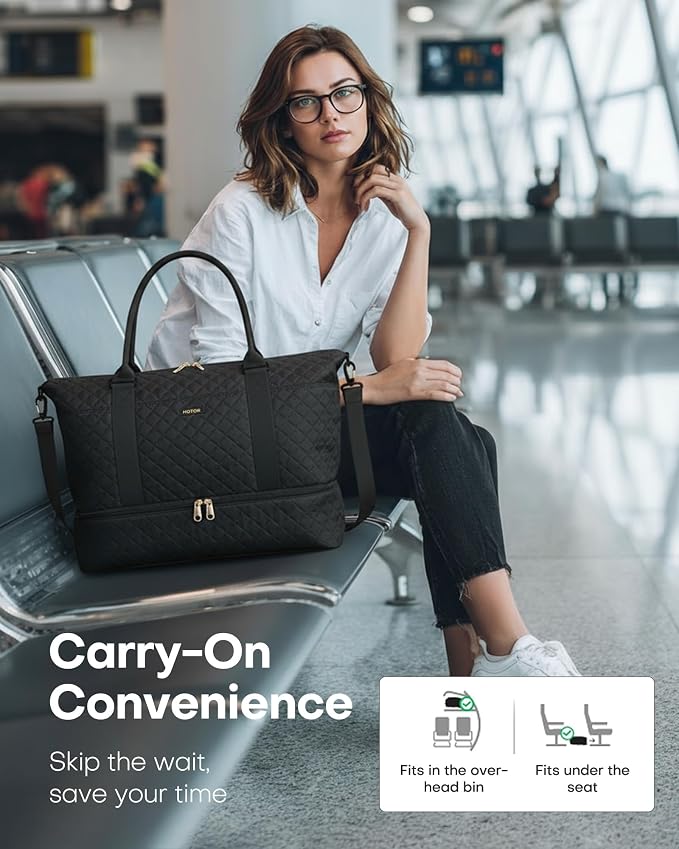 HOTOR Travel Duffel Bag - Weekender Bags for Women, Carry On Gym Tote Bags | with Toiletry Bag & Shoe Compartment, Overnight Bag for Travel Essentials and Travel Accessories, Black, 15.8"×18.1"×8.7" - Image 8