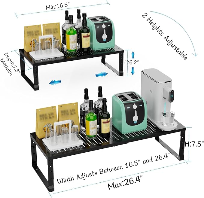 Expandable Spice Rack & Kitchen Cabinet Organizer - Stackable, Adjustable Shelves for Cabinets, Countertops, Cupboards & Pantries(2 Packs/Large/Black) - Image 3