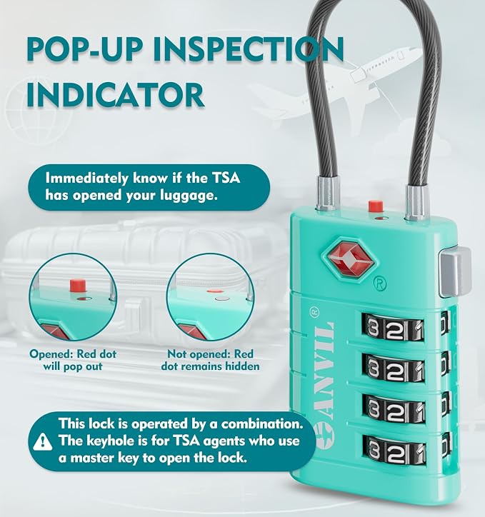 ANVIL TSA Approved Luggage Locks with Search Alert Indicator, 4-Digit Combination Suitcase Lock, Advanced TSA008 Core Heavy Duty Anti-Theft Travel Lock for Double Zippers, Backpacks - Image 3