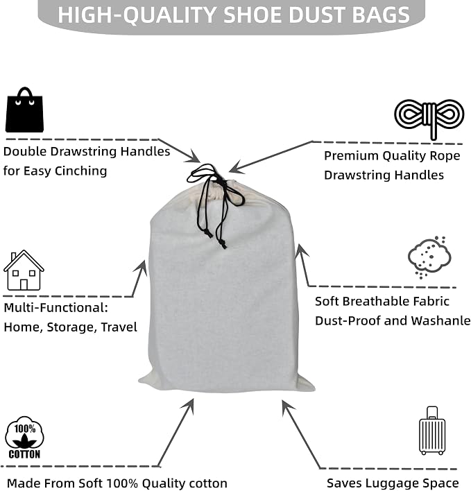 GONGKANGYUAN 2 Pack Shoe Bags for Travel Flannel Single Shoe Pouch with Drawstring for Men Women Travel Protecting Storing Shoes - Image 4