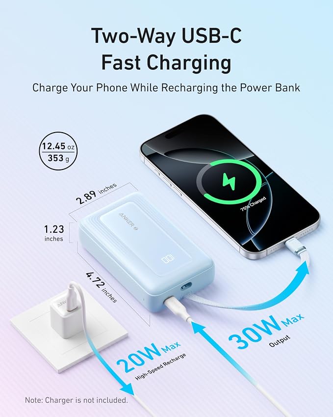 Anker Zolo Power Bank,20,000mAh 30W Portable Charger with Built-in USB-C | High-Speed Charging for iPhone 17 / 16 / 15 Series, Galaxy, and More - Image 5