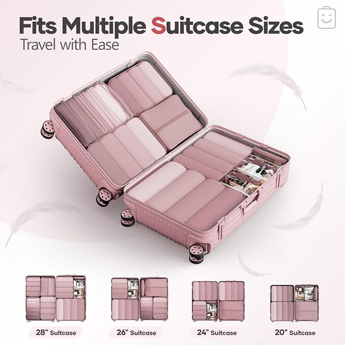 Veken 9/11 Set Compression Packing Cubes Garment Bags for Travel Essentials,Compressible Expandable Luggage Organizer Bags for Clothing,Space Saver Bags with Over 1000 pcs of Mesh Holes(Light Coral) - Image 8