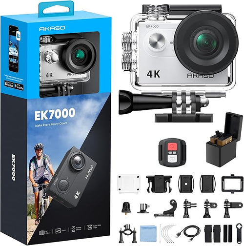 AKASO EK7000 4K30FPS 20MP WiFi Action Camera with EIS Ultra HD 131FT Waterproof Underwater Camera Remote Control 4X Zoom Support External Microphone by AKASO