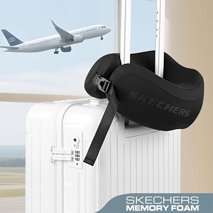 Skechers Neck Pillow for Traveling,Memory Foam Travel Neck Pillow for Airplane Travel Pillow for Flight Headrest Sleep, Portable Plane Accessories,Black - Image 4