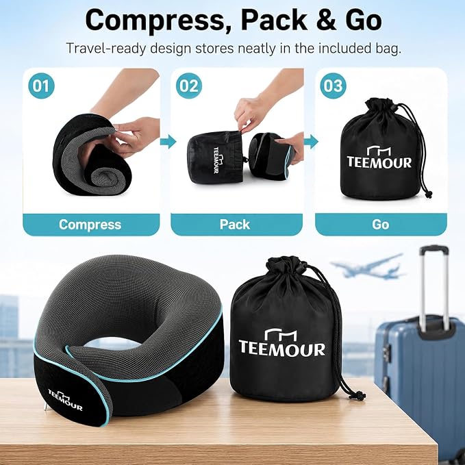 Travel Pillow Neck Pillow for Airplane Travel Essentials - Memory Foam Travel Neck Pillow, Stops Head Bobbing With Eye Mask & Earplugs, Portable Carry Bag for Long Flights| Airplane Accessories Black - Image 6