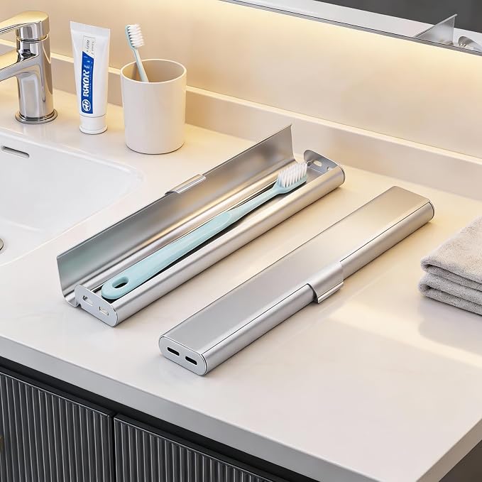 Portable Toothbrush Travel Case: Breathable & Dirt-Proof Hotel Camping Outdoor - Aluminum for Storage Recyclable Traveler (1, Silver) - Image 9