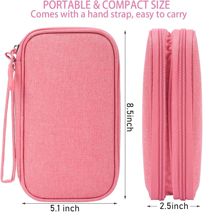 CAAORDKSO Electronic Accessories Case, Electronics Organizer Pouch Bag, Portable Travel Cable Organizer Case, Tech Storage Bag for Cable, Cord, Charger, Phone, Power Bank, Earphone (Dark Pink, Large) - Image 2