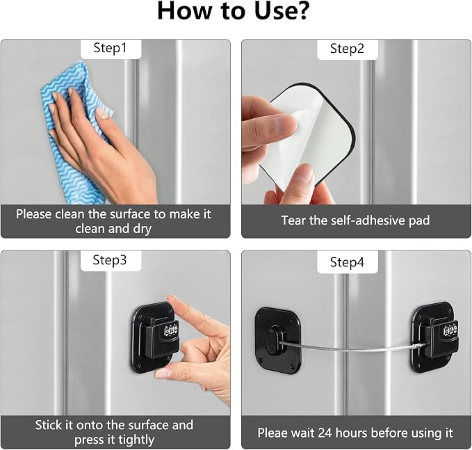 Refrigerator Lock, Heavy Duty Fridge Lock, Combination Lock for Refrigerator Cabinets, Drawers, Safety, Easy Install No Keys Needed (Black-1Pack) - Image 5