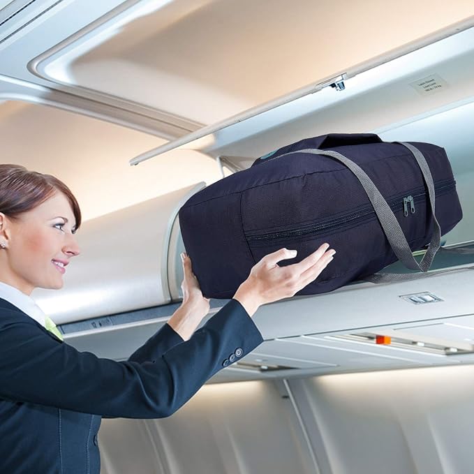 WANDF Foldable Travel Duffel Bag Luggage Sports Gym Water Resistant Nylon (Dark Blue) | 18x14x8 inches, Airline Underseat Aprroved, Weekend Overnight Trips, Lightweight Packable - Image 3
