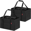 LHZK 2 Pack Utility Tote Bag with Metal Wire Frame and the Sides Rinforced, Large Tote Bag with Handle, Reusable Grocery Bags Foldable, Beach Bag, Car Tote (Black, 18.5''x11.8''x11.5'') by LHZK