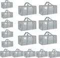 16 Pack-Extra Large Heavy Duty Moving Bags - Waterproof Storage Totes with Handles & Zippers, Foldable for College Dorm, Storage (light gray) by Unknown